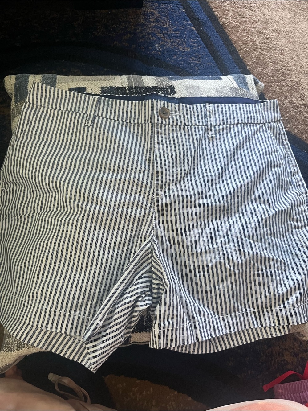 Old Navy Navy and White Striped Bermuda Shorts